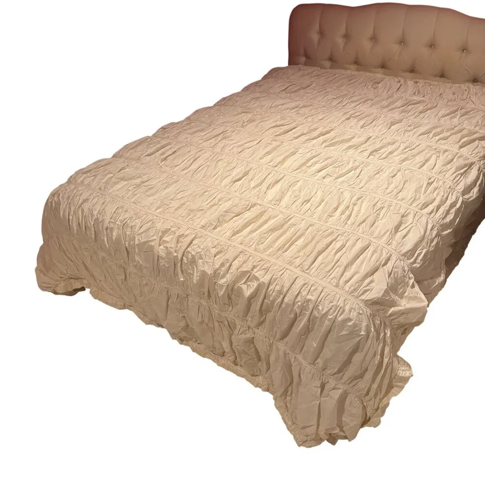 Anthropologie Cirrus Duvet Cover Cream Cotton Ruffle Y2K Queen Comforter 1 Sham